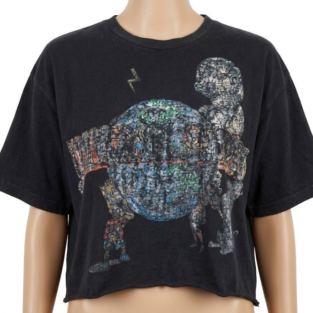 Vintage Universal‎ Studios Shirt Cropped Raw Hem Distressed Faded Grunge XL Y2K